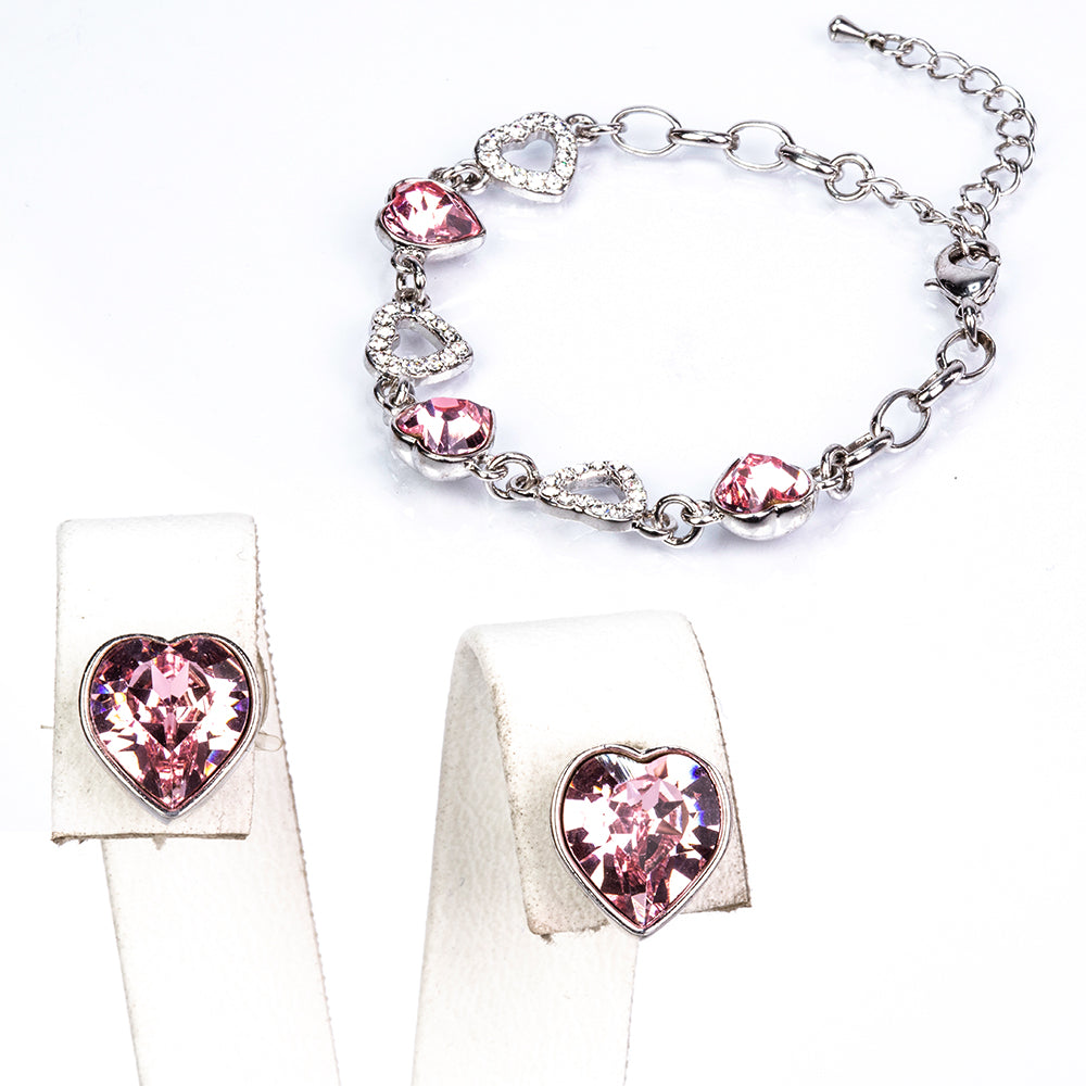 Conjunto de Aleación Bañado en Oro con Cristal Emporia® Blanco y Cristal Emporia® Rosa ( Pendientes +Pulsera ) 1 