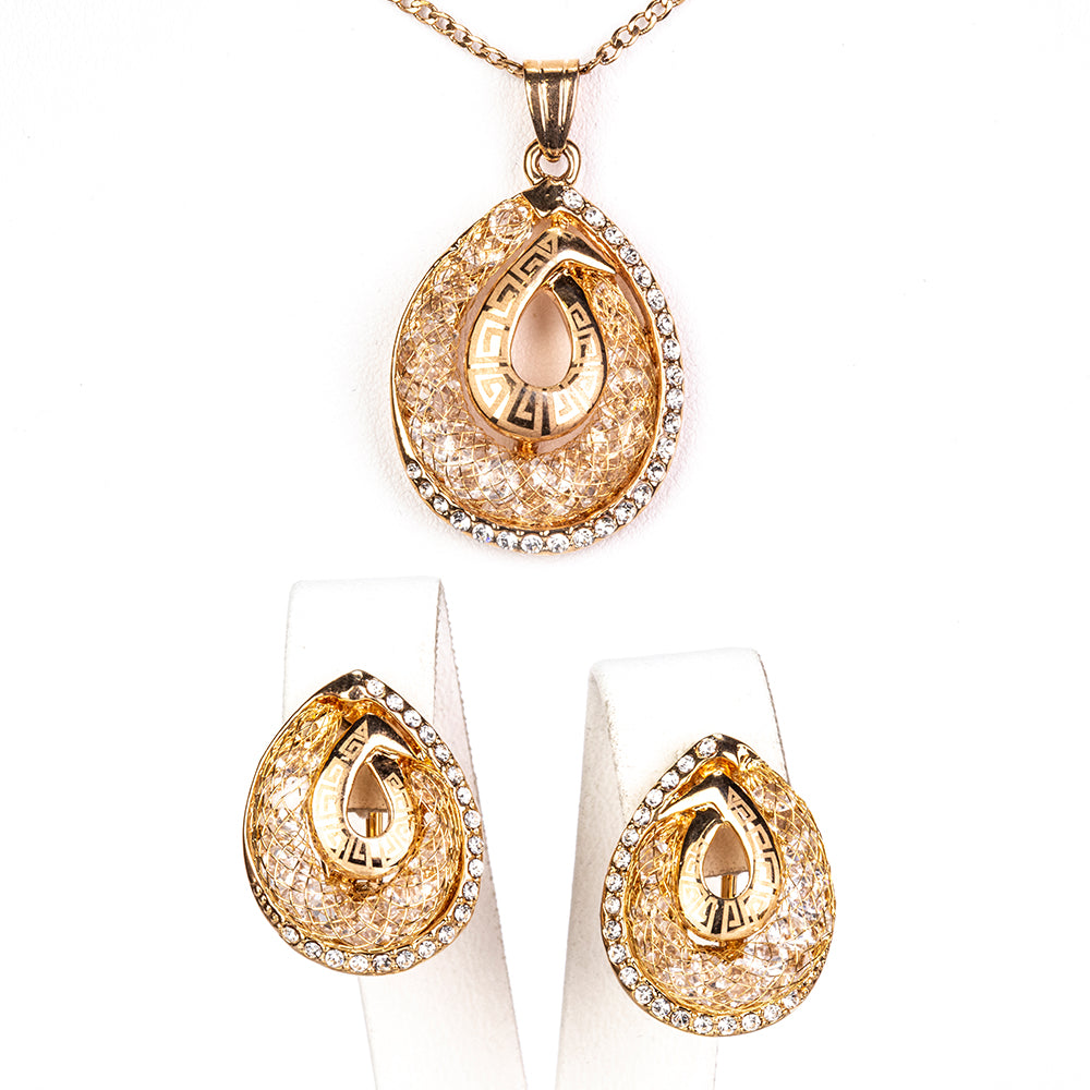 Conjunto de Aleación Bañado en Oro con Cristal Emporia® Blanco ( Collar +Pendientes ) 1 
