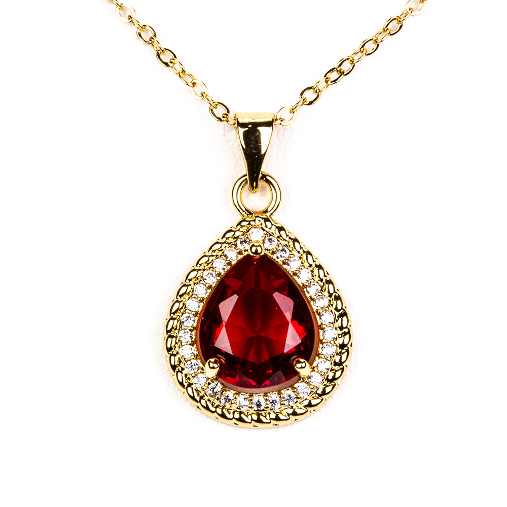 Conjunto de Aleación Bañado en Oro con Cristal Emporia® Rojo ( Collar +Pendientes +Anillo )