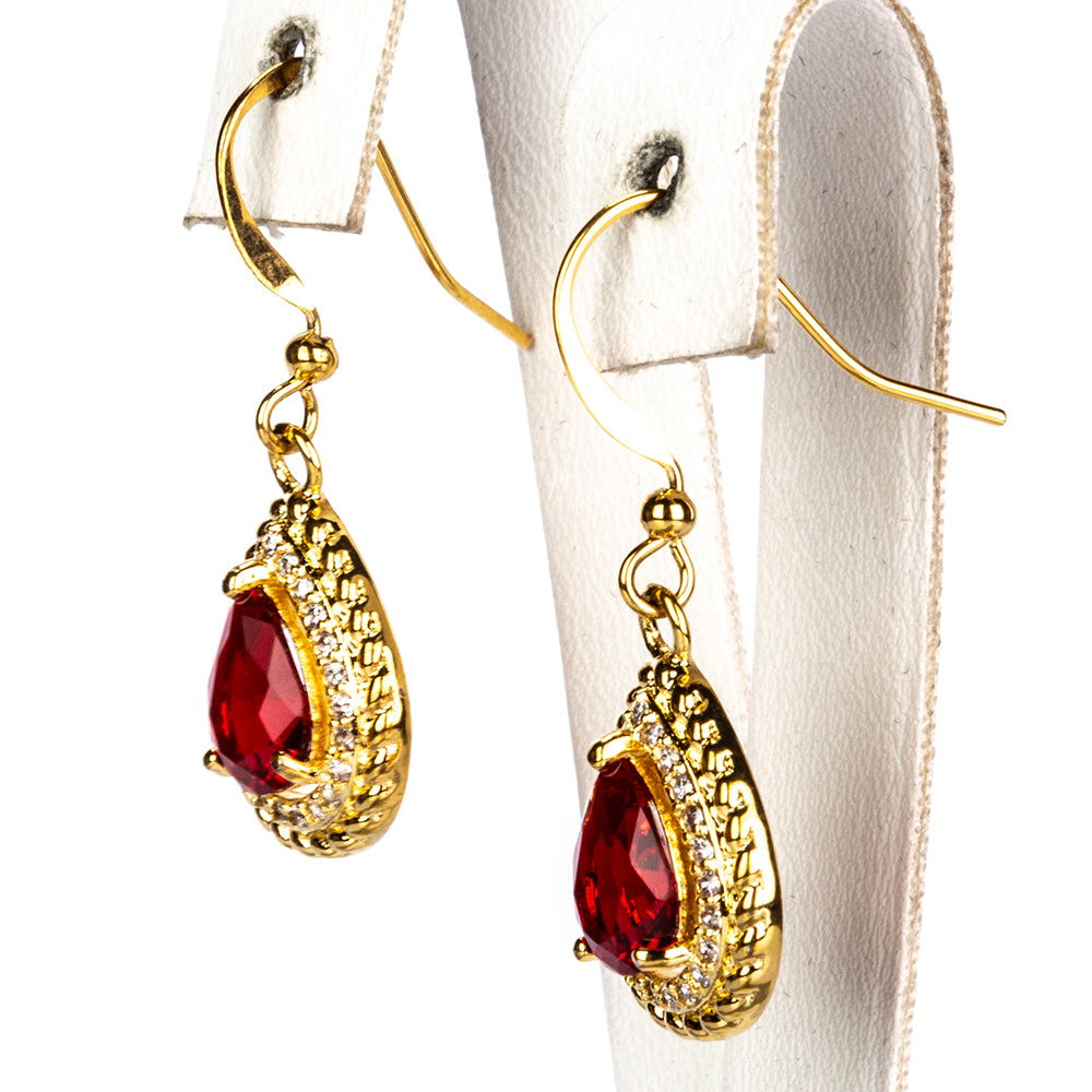 Conjunto de Aleación Bañado en Oro con Cristal Emporia® Rojo ( Collar +Pendientes +Anillo ) 3 