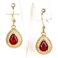 Conjunto de Aleación Bañado en Oro con Cristal Emporia® Rojo ( Collar +Pendientes +Anillo )