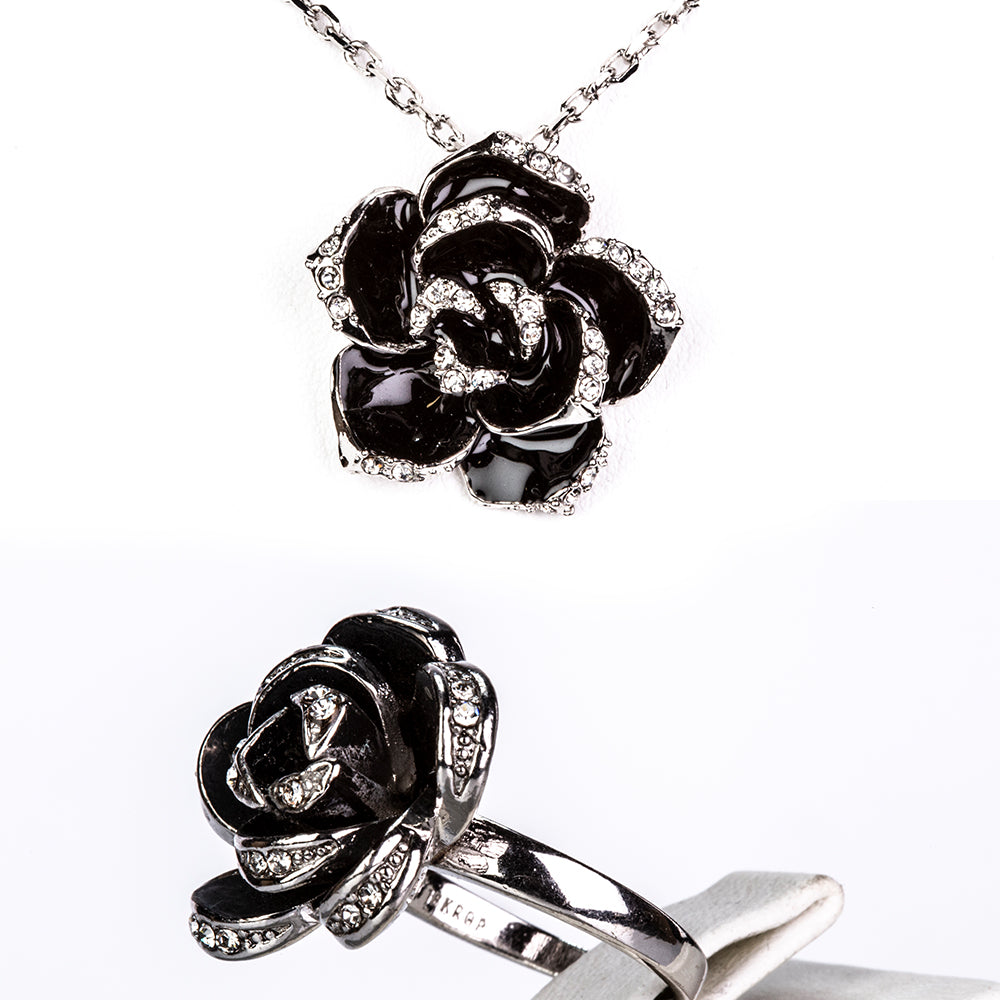 Conjunto de Aleación Bañado en Oro con Esmalte ( Collar +Anillo )