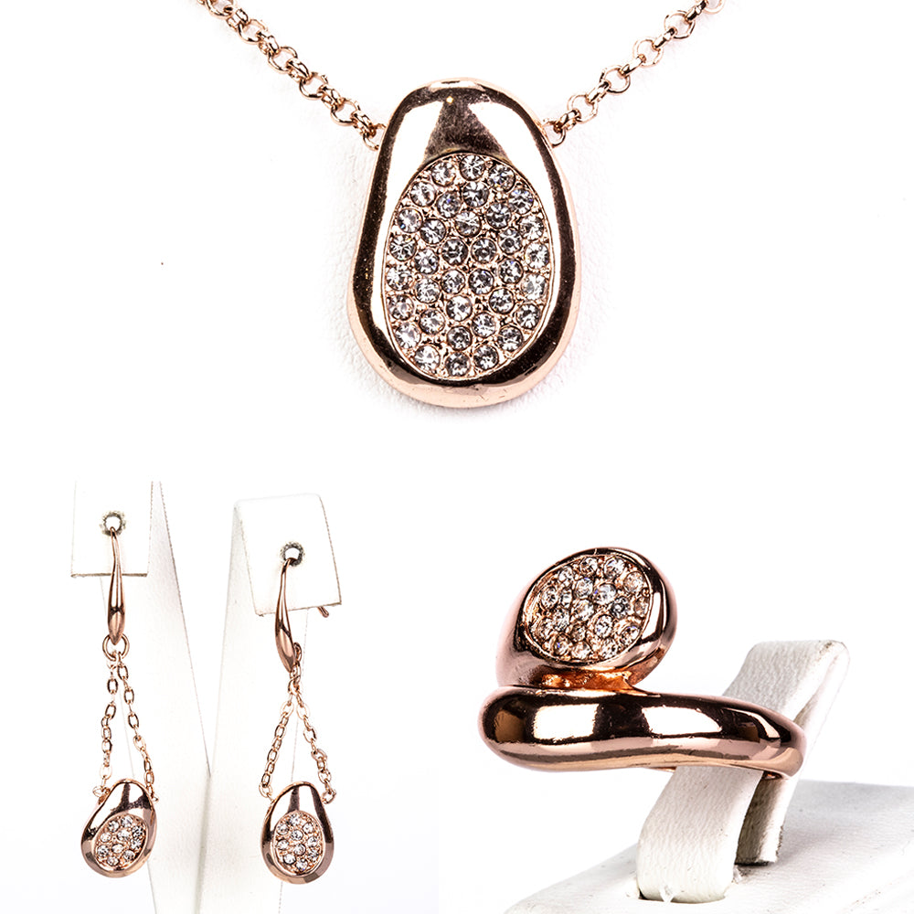 Conjunto de Aleación Bañado en Oro con Cristal Emporia® Blanco ( Collar +Pendientes +Anillo ) 1 