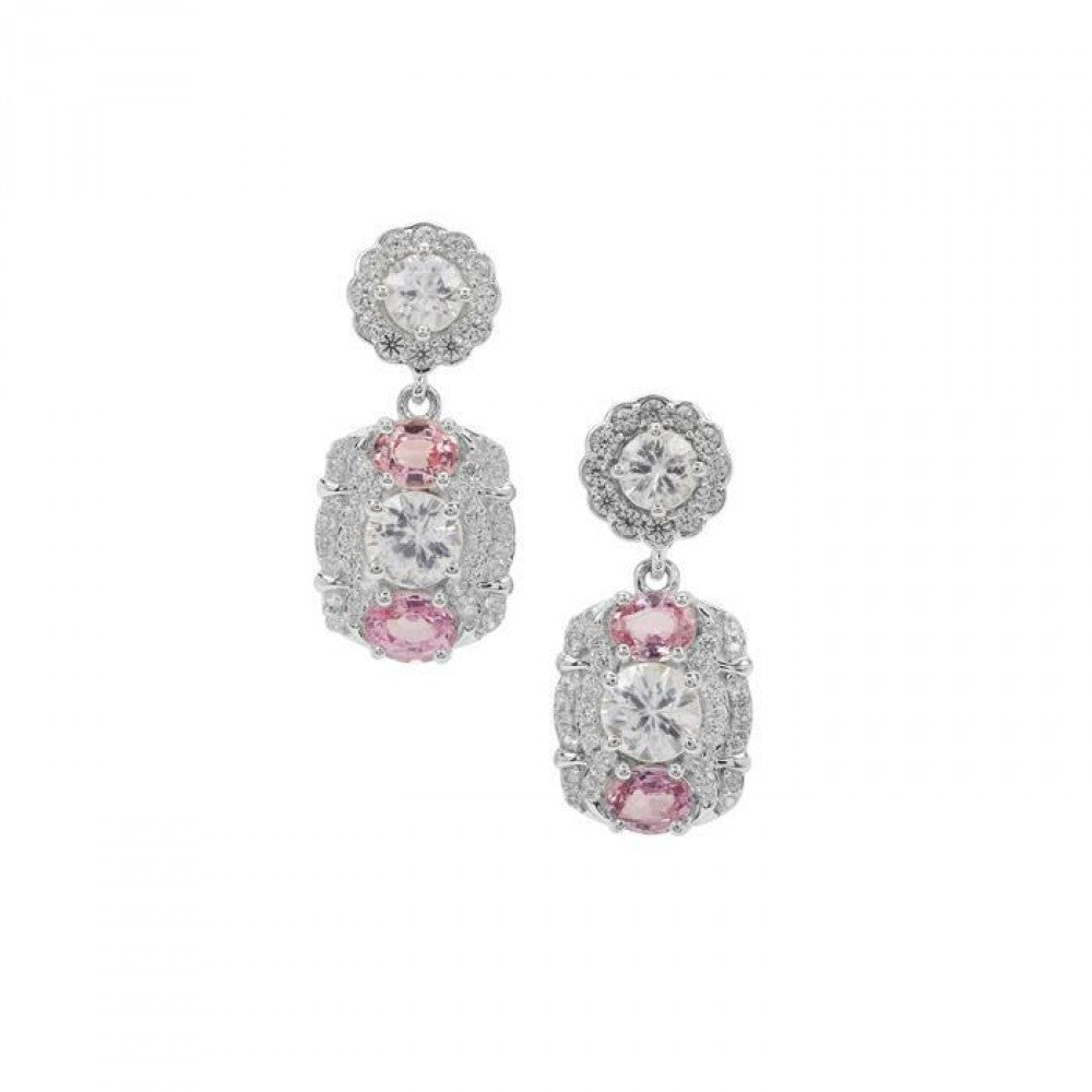 Pendientes de Plata con Zafiro Rosa y Zircón Blanco 1 