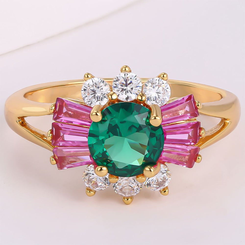 Anillo de Aleación Bañado en Oro con Cristal Emporia® Verde y Cristal Emporia® Rosa 1 