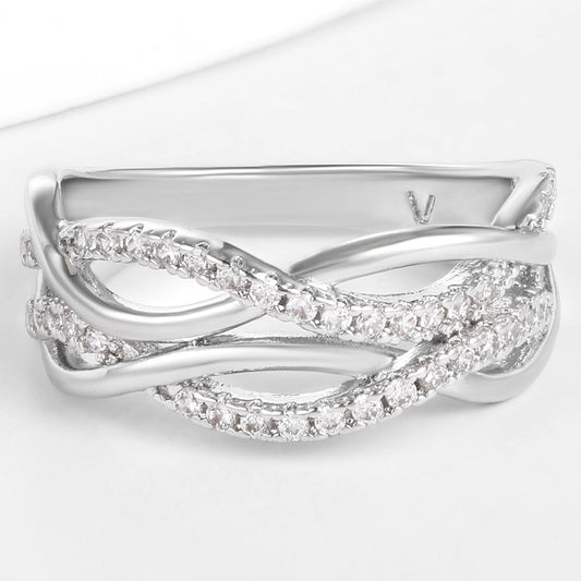 Anillo de Aleación Bañado en Oro con Cristal Emporia® Blanco