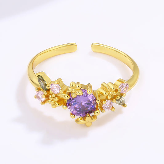 Anillo de Aleación Bañado en Oro con Cristal Emporia® Púrpura y Cristal Emporia® Rosa