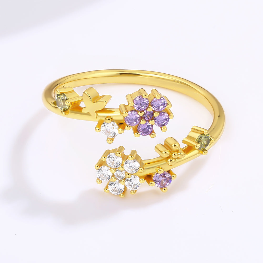 Anillo de Aleación Bañado en Oro con Cristal Emporia® Blanco y Cristal Emporia® Púrpura 1 