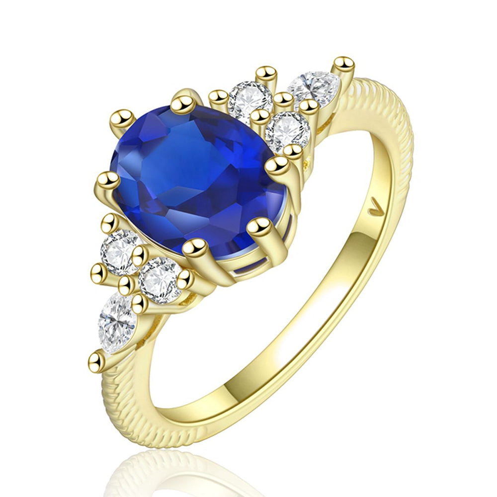 Anillo de Aleación Bañado en Oro con Cristal Emporia® Azul y Cristal Emporia® Blanco 1 