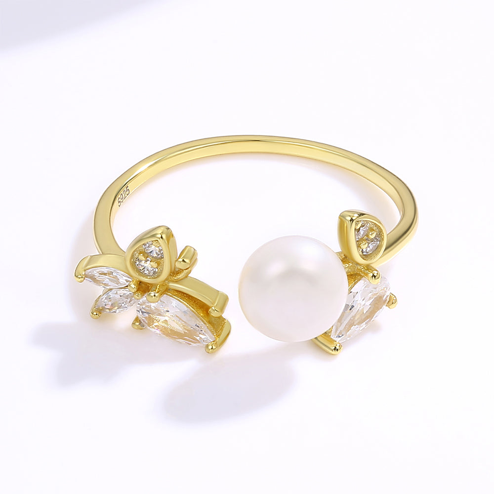 Anillo de Aleación Bañado en Oro con Cristal Emporia® Blanco