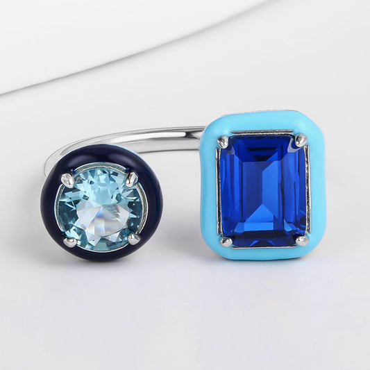 Anillo de Aleación Bañado en Oro con Cristal Emporia® Azul