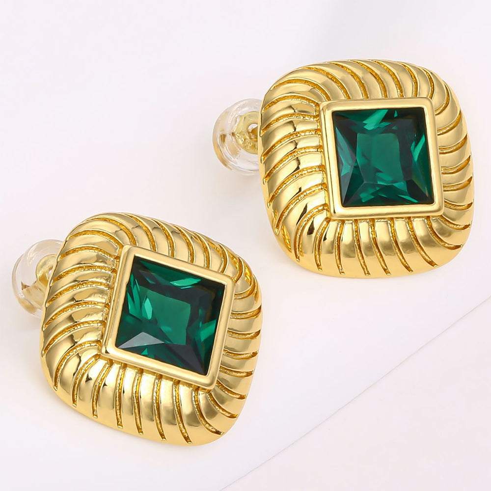 Pendientes de Aleación Bañado en Oro con Cristal Emporia® Verde 1 