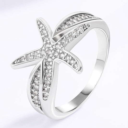 Anillo de Aleación Bañado en Oro con Cristal Emporia® Blanco