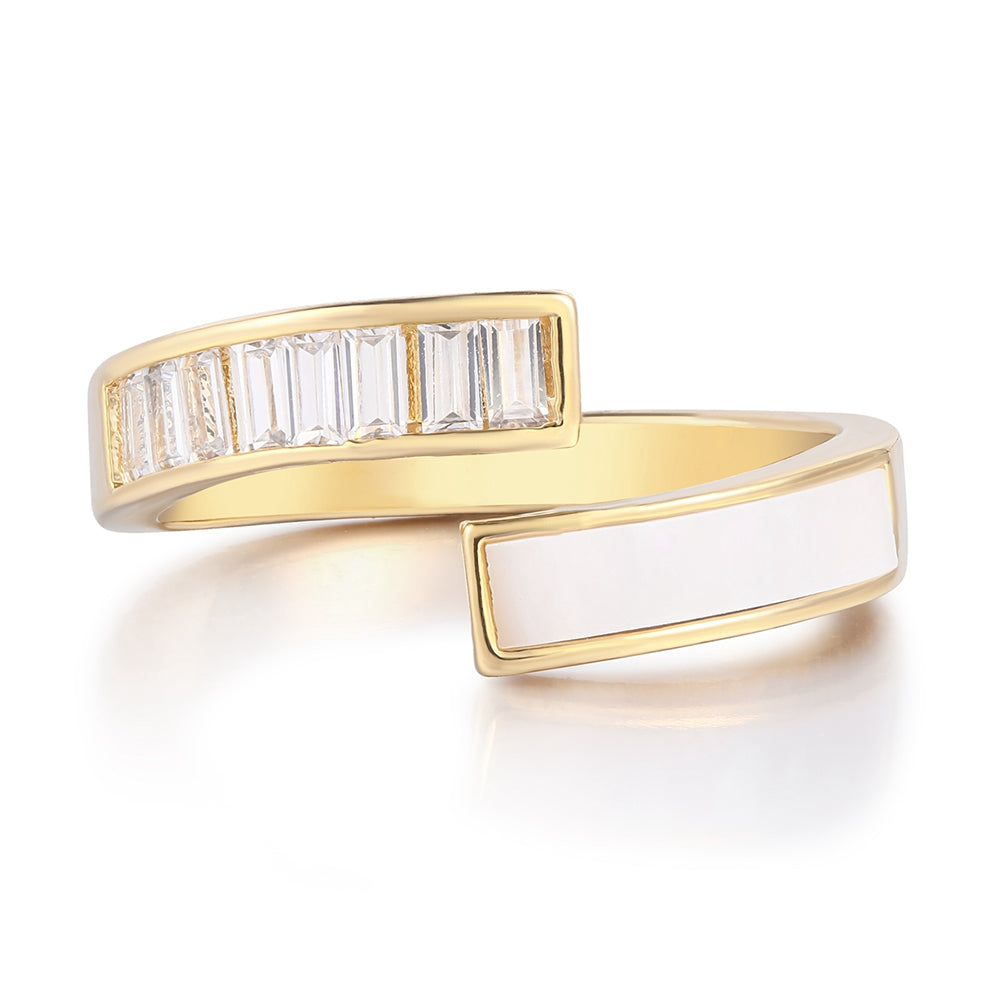 Anillo de Aleación Bañado en Oro con Cristal Emporia® Blanco y Esmalte 1 