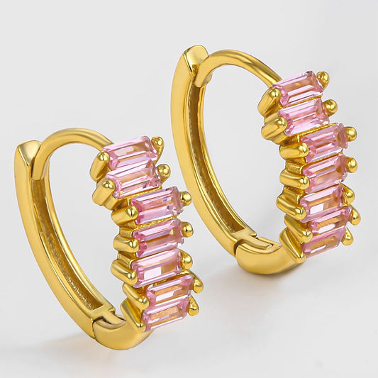 Pendientes de Aleación Bañado en Oro con Cristal Emporia® Rosa