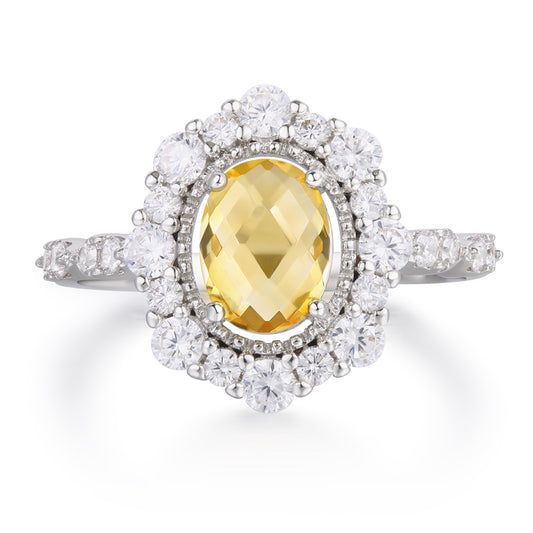 Anillo de Aleación Bañado en Oro con Cristal Emporia® Amarillo y Cristal Emporia® Blanco