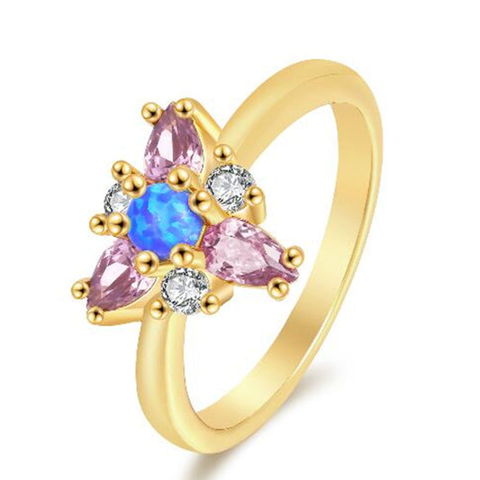 Anillo de Aleación Bañado en Oro con Cristal Emporia® Azul y Cristal Emporia® Blanco