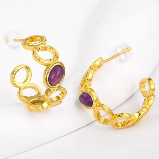 Pendientes de Aleación Bañado en Oro con Cristal Emporia® Púrpura