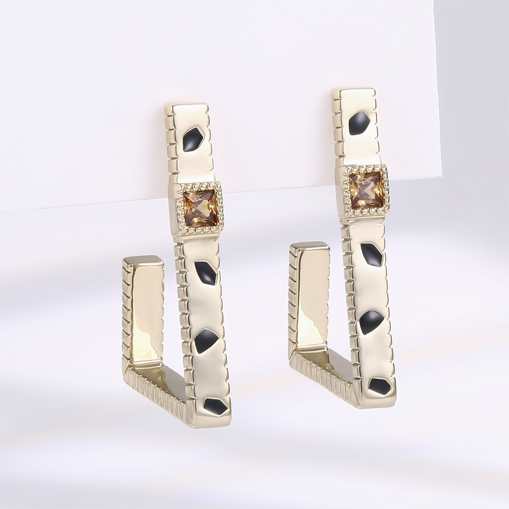 Pendientes de Aleación Bañado en Oro con Cristal Emporia® Marrón