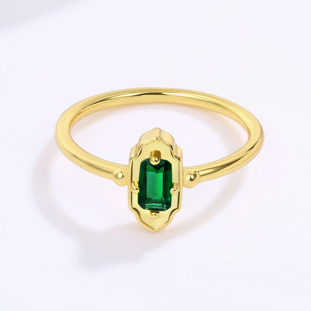 Anillo de Aleación Bañado en Oro con Cristal Emporia® Verde