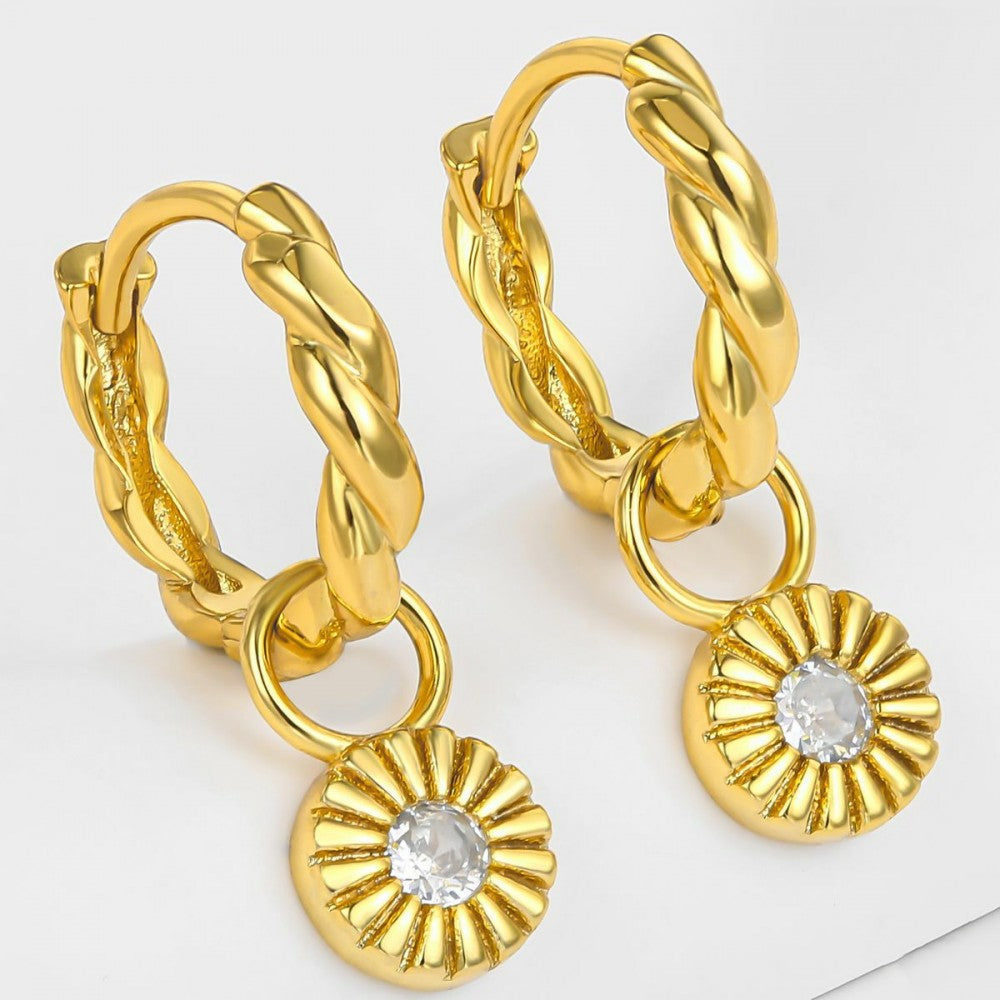 Pendientes de Aleación Bañado en Oro con Cristal Emporia® Blanco 1 