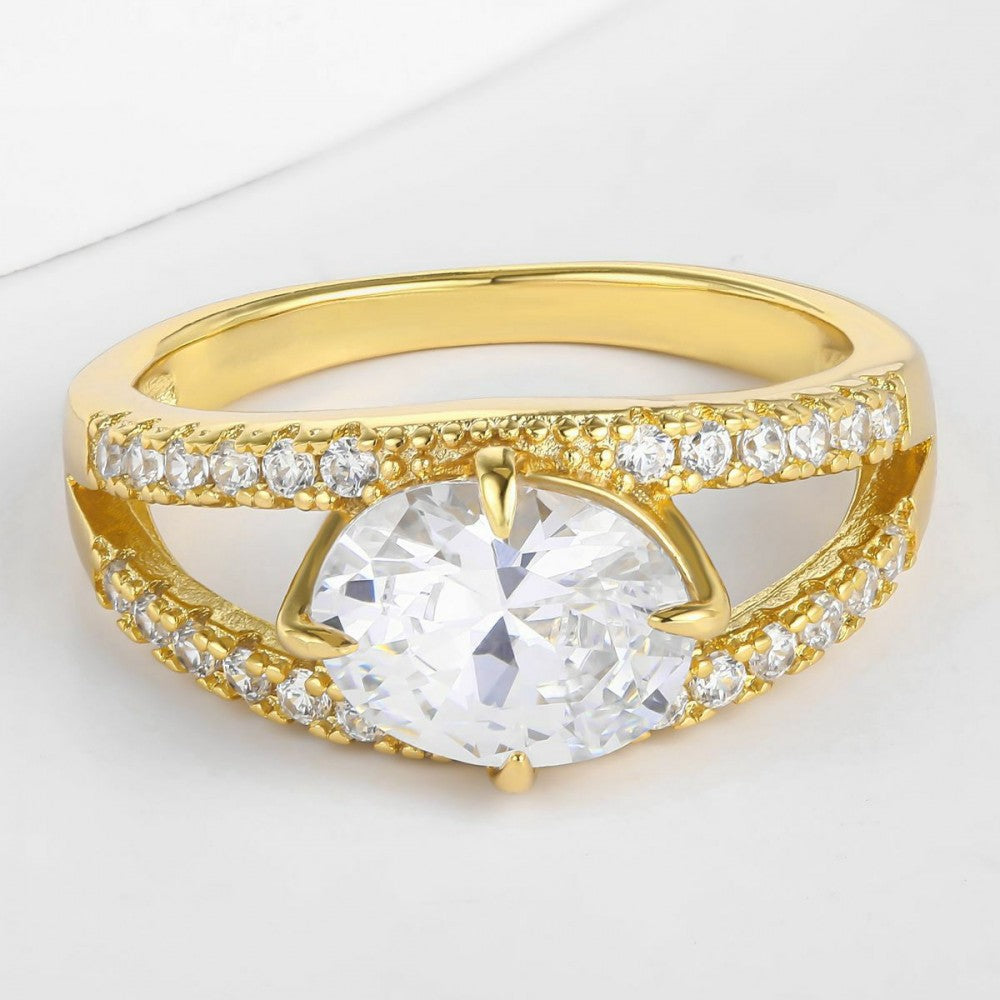 Anillo de Aleación Bañado en Oro con Cristal Emporia® Blanco 1 