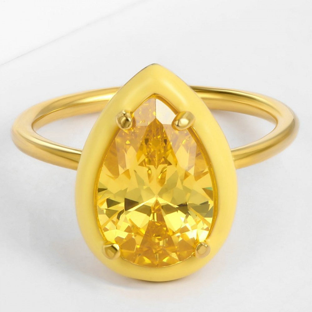 Anillo de Aleación Bañado en Oro con Cristal Emporia® Amarillo 1 