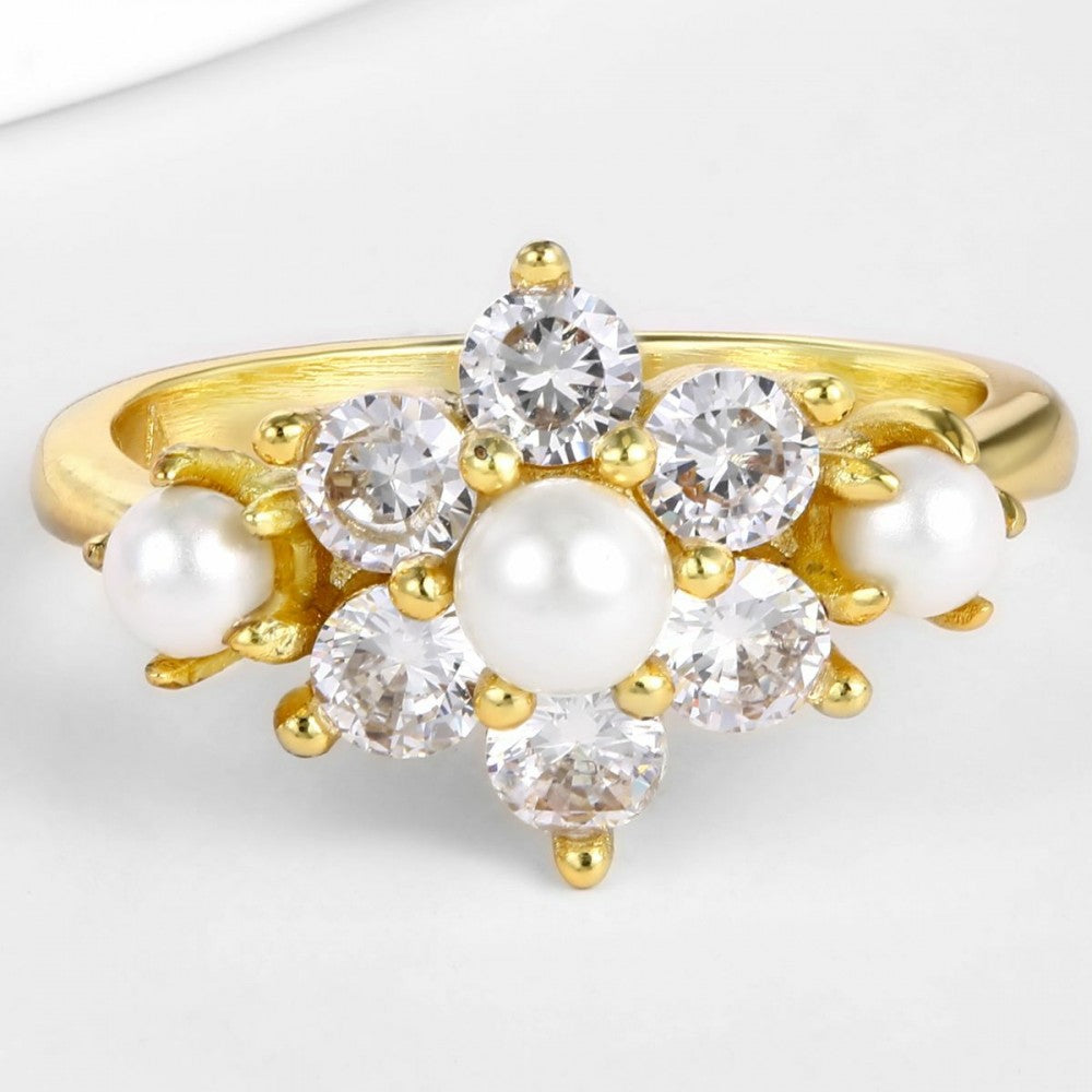 Anillo de Aleación Bañado en Oro con Cristal Emporia® Blanco