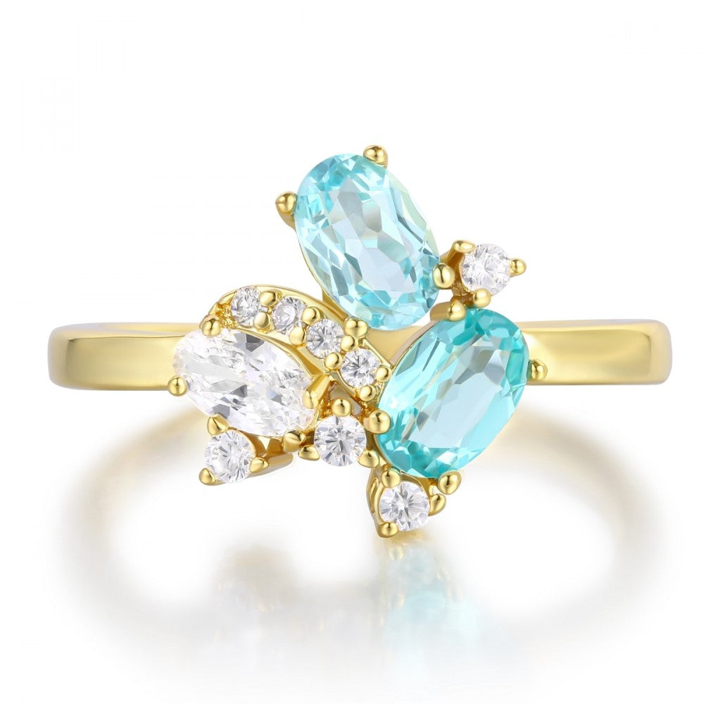 Anillo de Aleación Bañado en Oro con Cristal Emporia® Azul