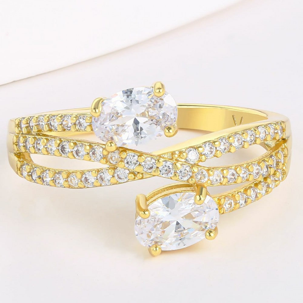 Anillo de Aleación Bañado en Oro con Cristal Emporia® Blanco 1 