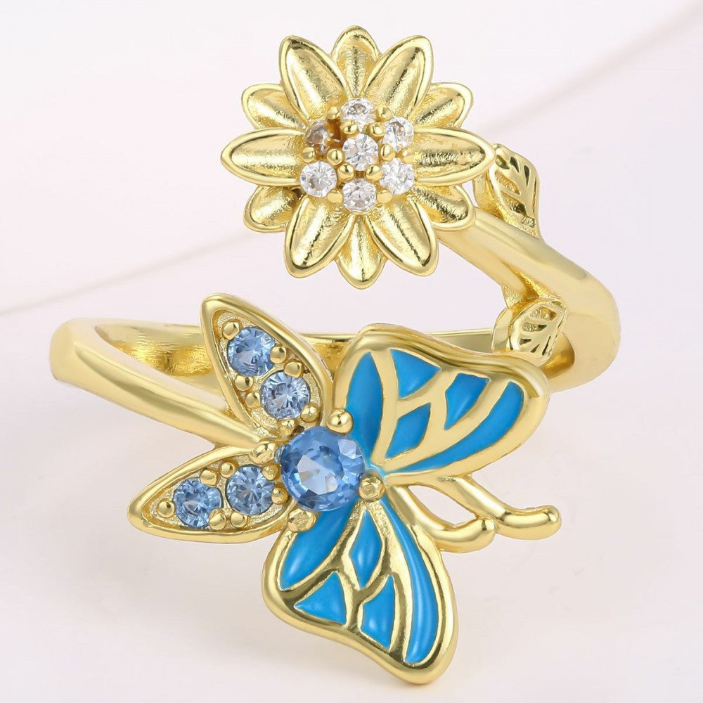 Anillo de Aleación Bañado en Oro con Cristal Emporia® Azul 1 