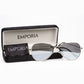 Emporia Italy - Gafas de sol piloto "CRYSTAL", gafas de sol polarizadas con filtro UV con estuche y paño de limpieza, lentes cromo-plata, montura plateada