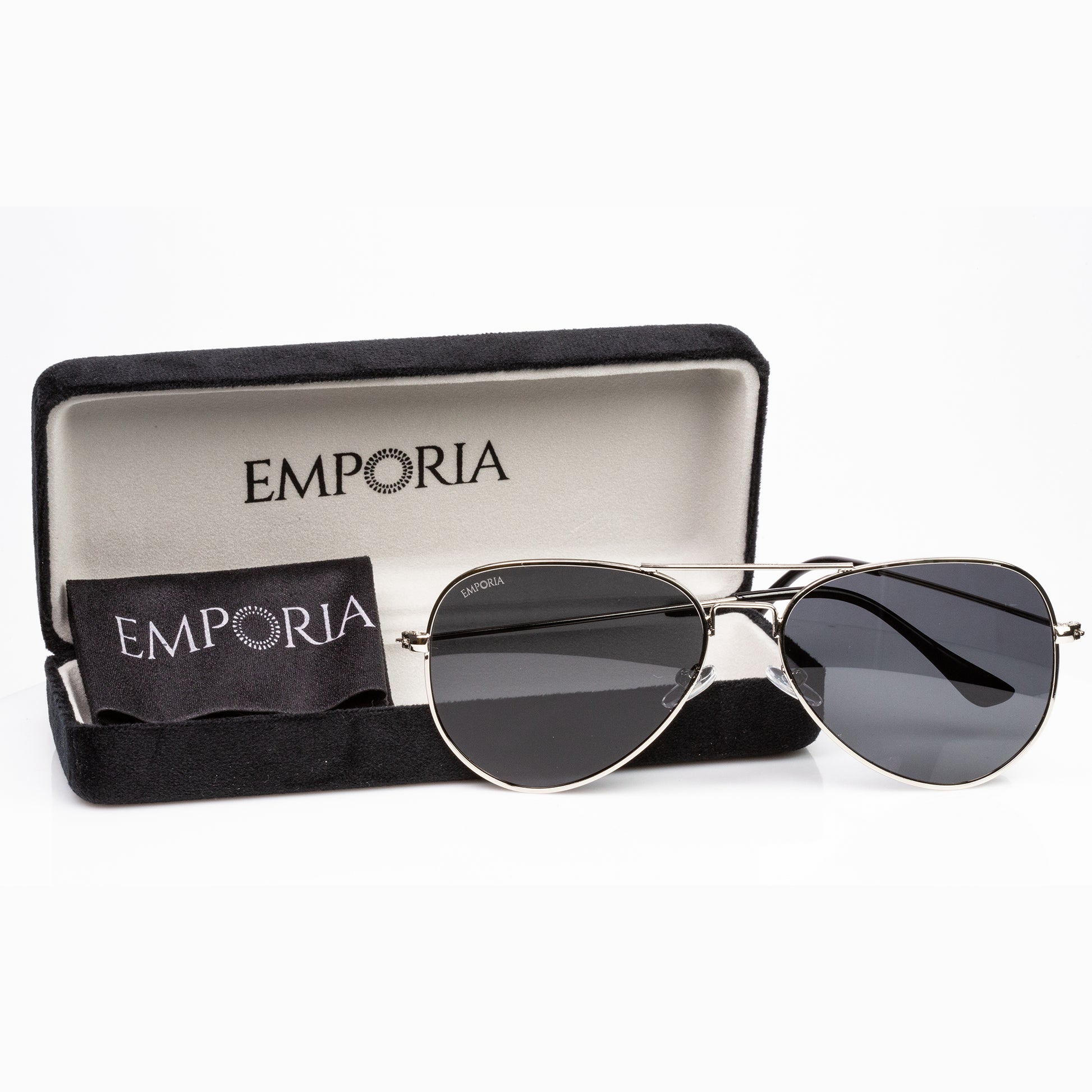 Emporia Italy - Gafas de sol piloto "JEFE", gafas de sol polarizadas con filtro UV con  estuche y paño de limpieza, lentes gris oscuro, montura plateada 1 Emporia Italy - Gafas de sol piloto "JEFE", gafas de sol polarizadas con filtro UV con  estuche y paño de limpieza, lentes gris oscuro, montura plateada