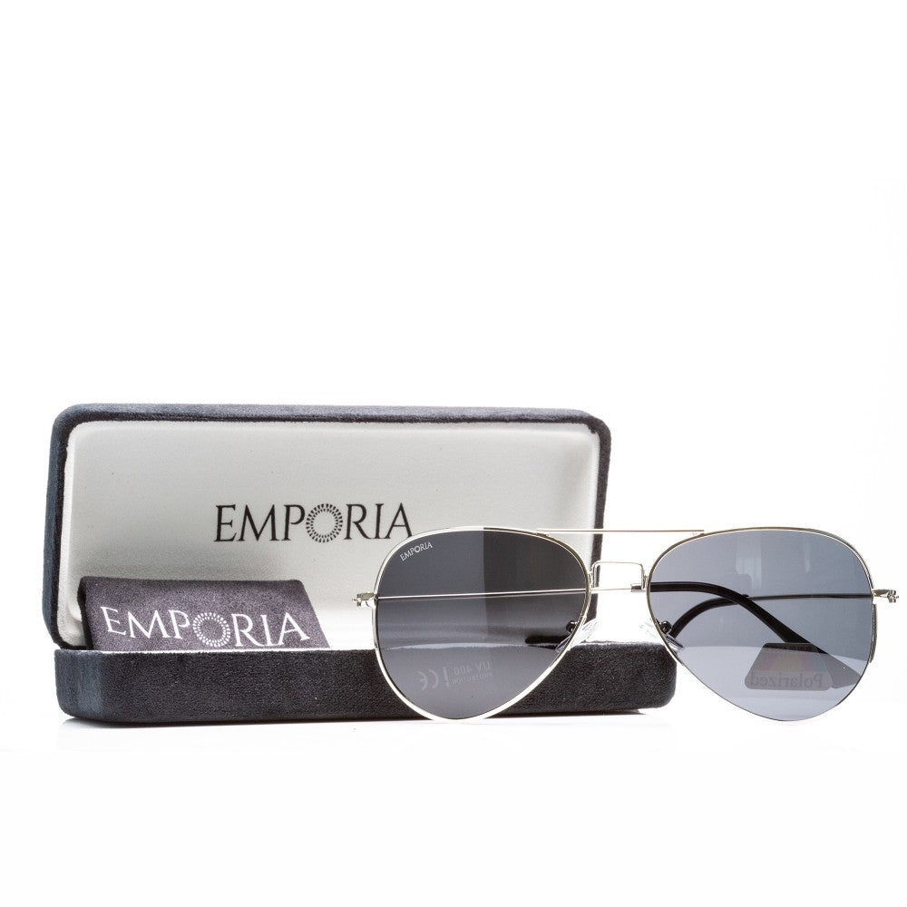 Emporia Italy - Gafas de sol piloto "JEFE", gafas de sol polarizadas con filtro UV con  estuche y paño de limpieza, lentes gris oscuro, montura plateada 7 Emporia Italy - Gafas de sol piloto "JEFE", gafas de sol polarizadas con filtro UV con  estuche y paño de limpieza, lentes gris oscuro, montura plateada