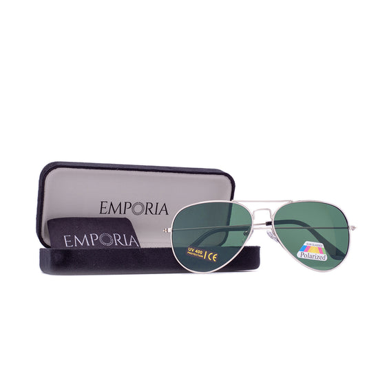 Emporia Italy - Gafas de sol piloto "ORIGINAL", gafas de sol polarizadas con filtro UV con estuche y paño de limpieza, lentes clásicas verde oscuro, montura dorada
