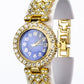 Reloj de Aleación Bañado en Oro con Cristal Emporia® Azul y Cristal Emporia® Blanco ( Collar +Pendientes +Pulsera )