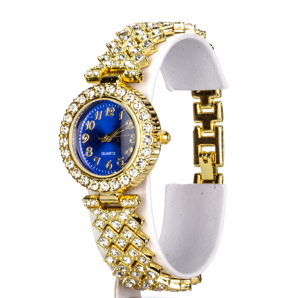 Reloj de Aleación Bañado en Oro con Cristal Emporia® Azul y Cristal Emporia® Blanco ( Collar +Pendientes +Pulsera )
