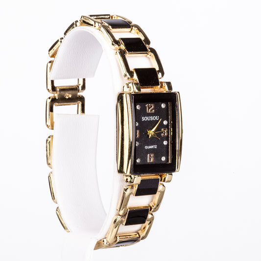 Conjunto de joyas Emporia de 5 piezas, de alta calidad y en tono dorado, presentado en una exclusiva caja de regalo con efecto piel (incluye reloj, pulsera, collar, pendientes y anillo, con cristales Emporia blancos y negros).