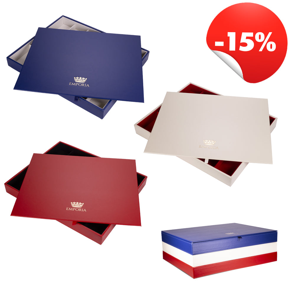 3 piezas Emporia Royal Joyero apilable de terciopelo con tapa, azul, rojo, beige, 15% de descuento