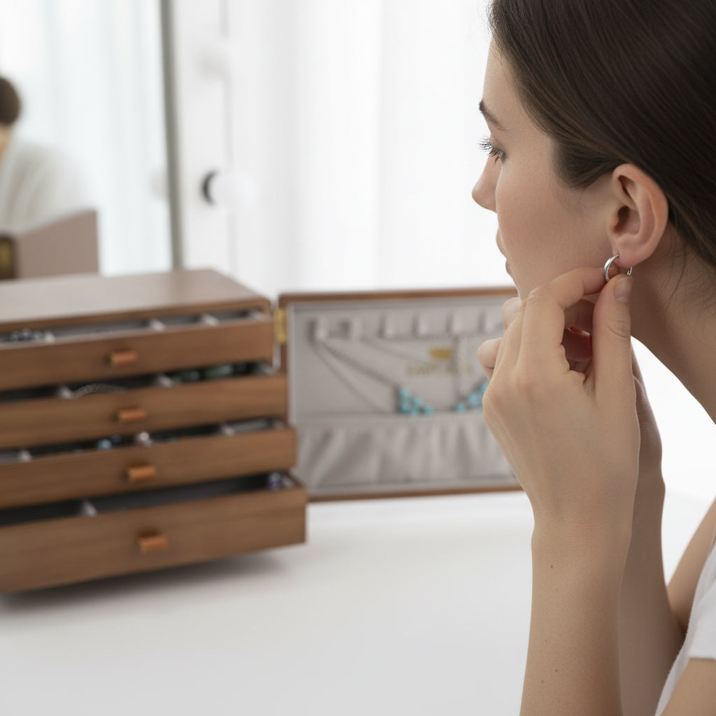 Mini cofre organizador de joyas con múltiples cajones Emporia