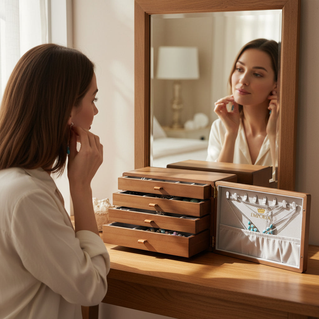 Mini cofre organizador de joyas con múltiples cajones Emporia