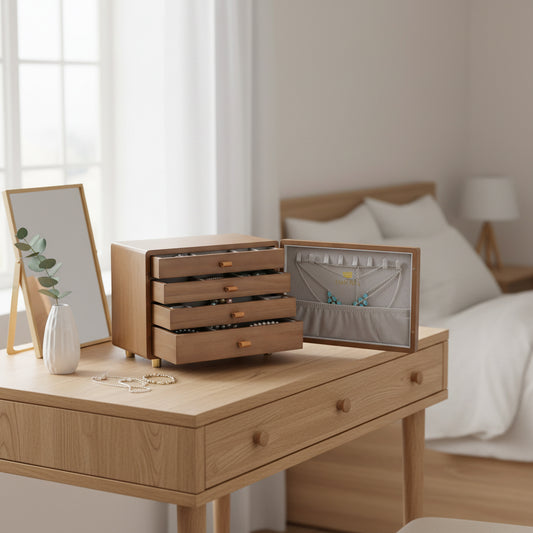 Mini cofre organizador de joyas con múltiples cajones Emporia