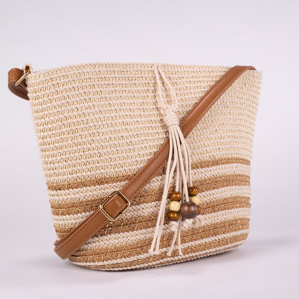Bolso pequeño de paja con borla decorativa de cuentas de madera – 25 × 18 × 10 cm 2 