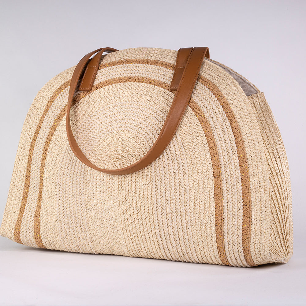 Bolso grande de paja con asas de piel sintética – 37 × 30 × 12 cm 3 