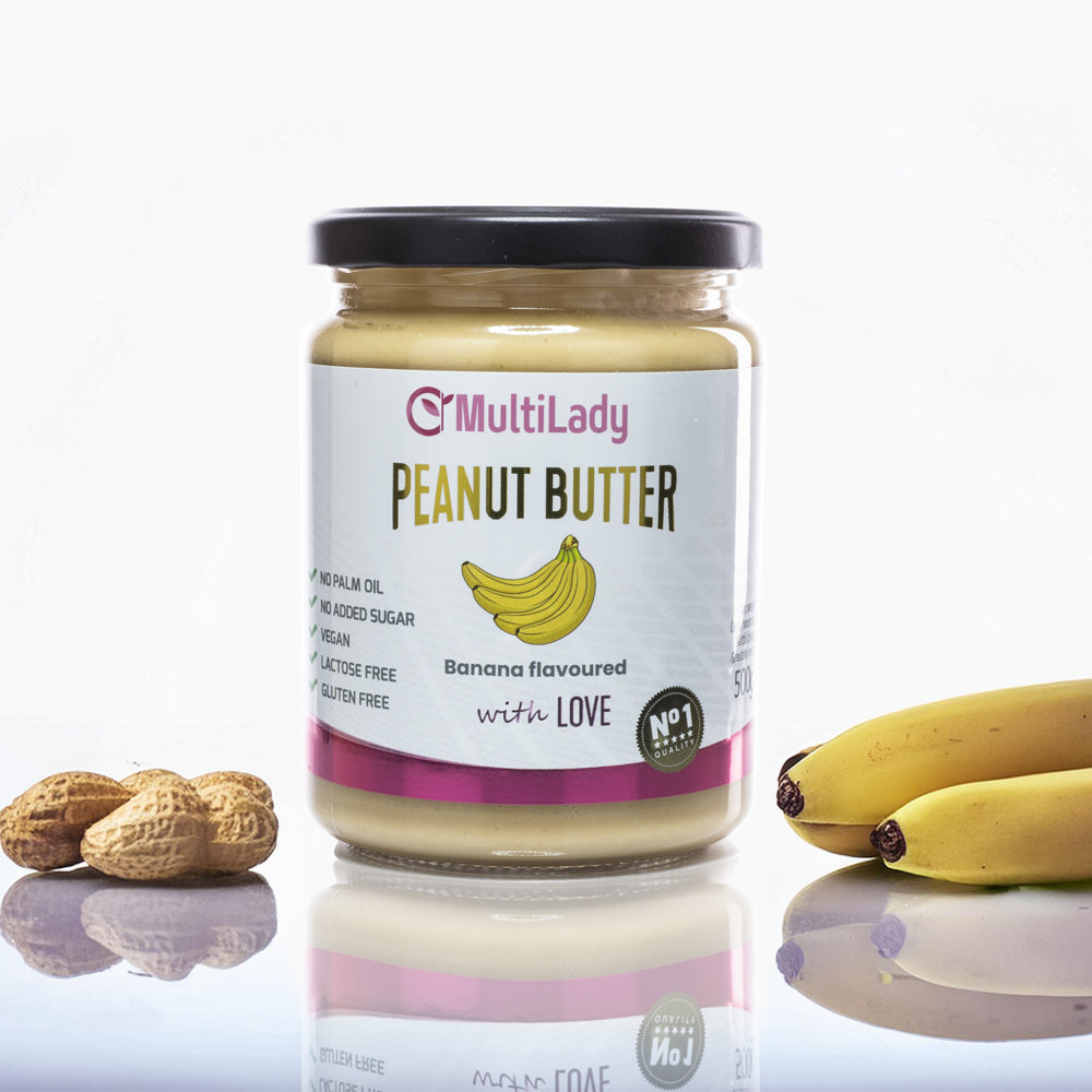 Mantequilla de cacahuete Multilady con suave sabor a banana, 500 gramos