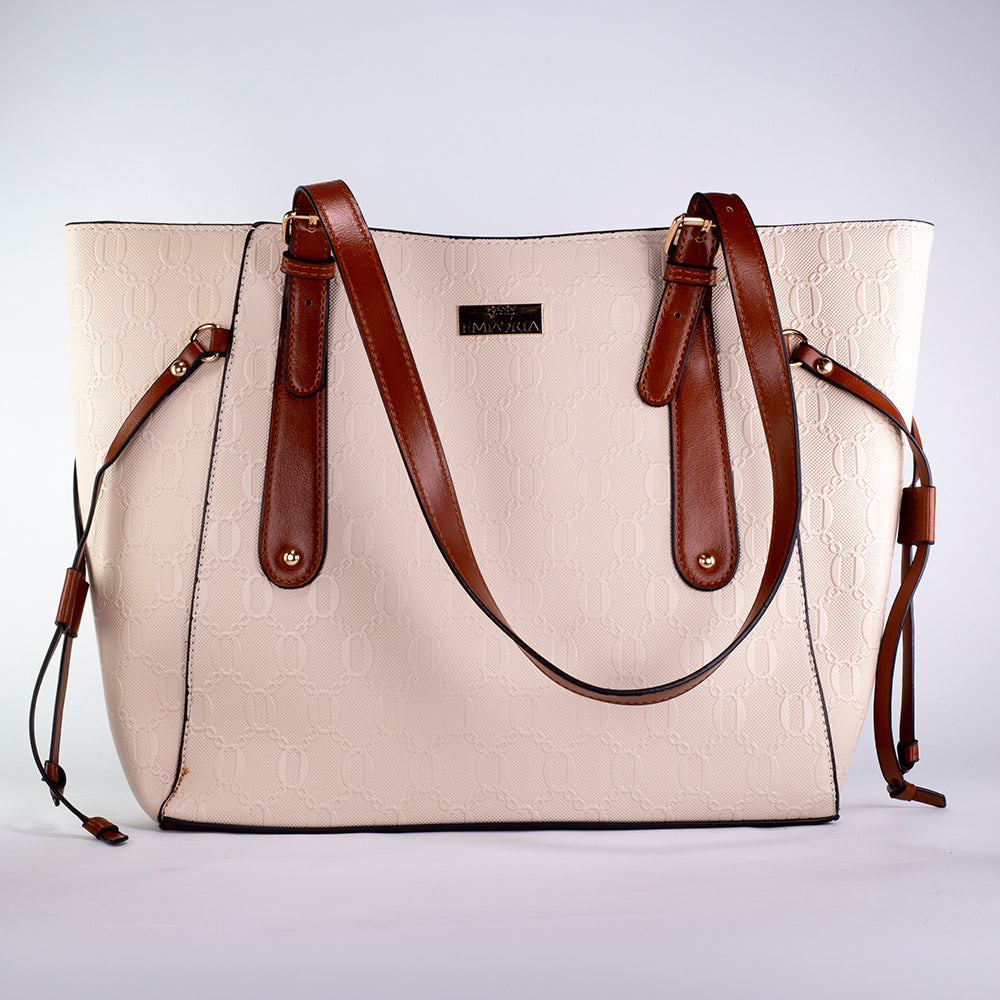 Colección Primavera 2026 de Emporia - "Toffee Lux", juego de 4 bolsos; piel sintética, marrón crema.