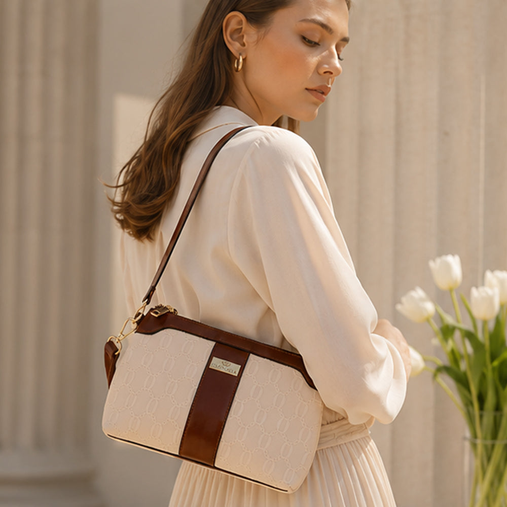 Colección Primavera 2026 de Emporia - "Toffee Lux", juego de 4 bolsos; piel sintética, marrón crema. 7 