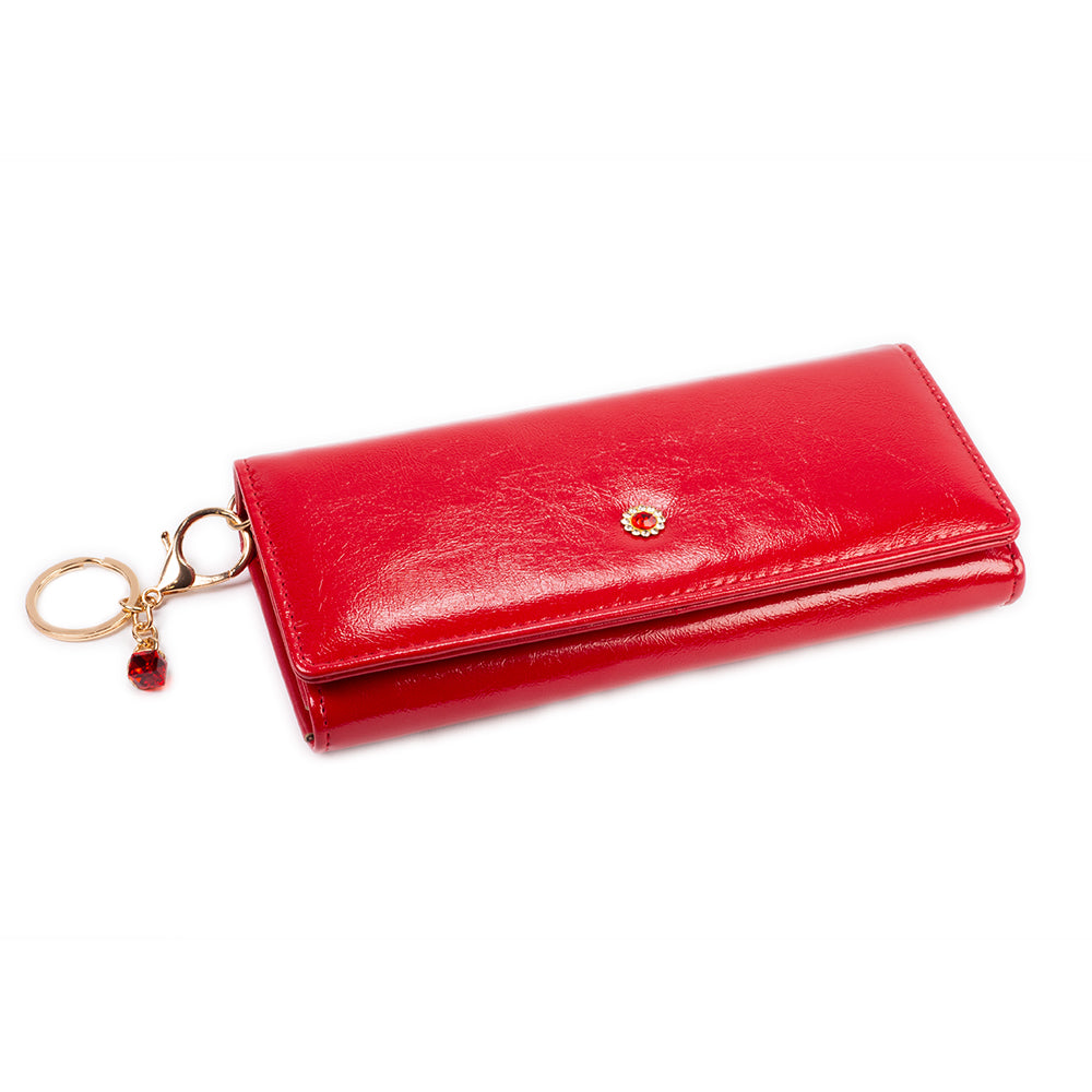 Cartera de privacidad con clave secreta de acceso para mujer. Color: negro y rojo