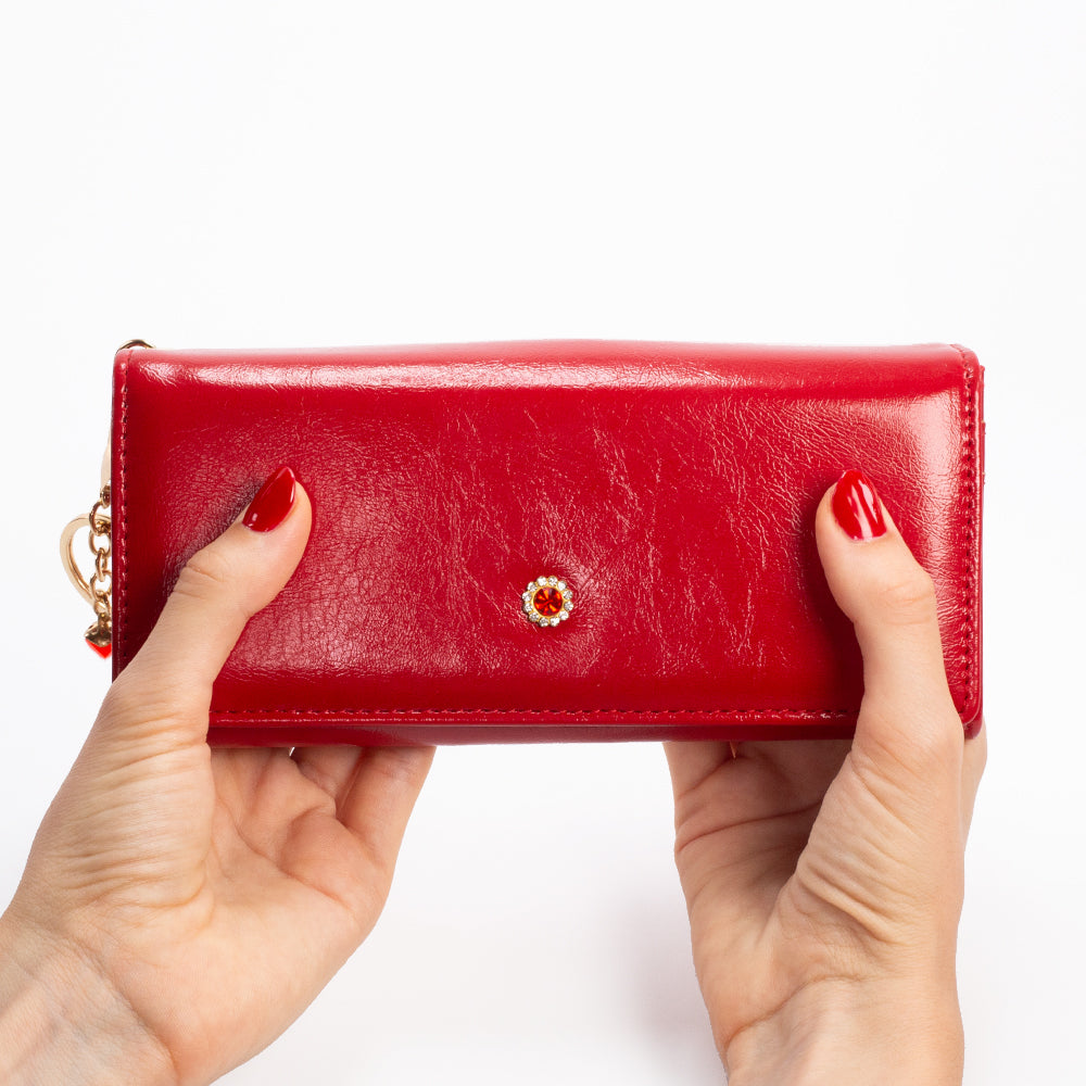 Cartera con protección de datos para mujer, con llave, color rojo