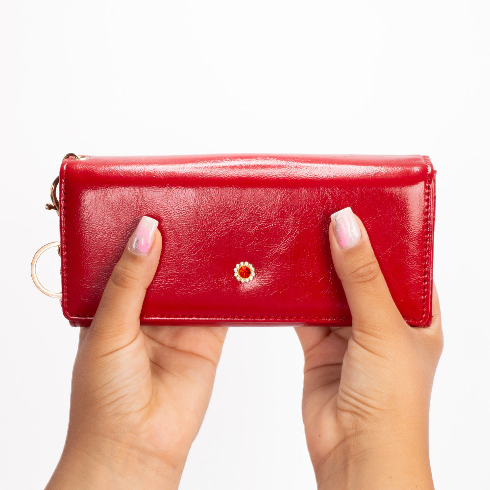 Cartera con protección de datos para mujer, con llave, color rojo